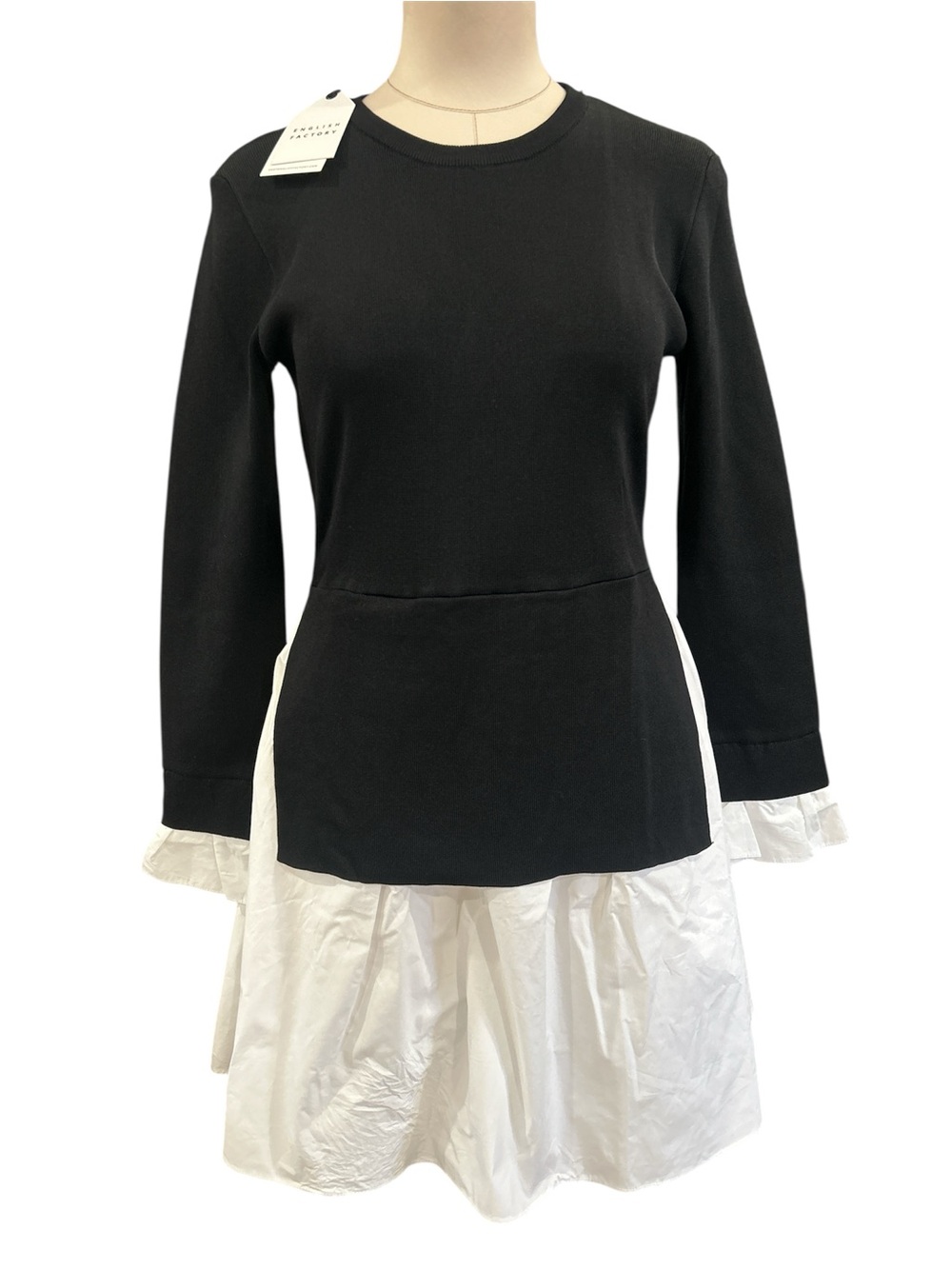 NWT English Factory combo knit poplin dress black white Medium - Picture 8 of 15